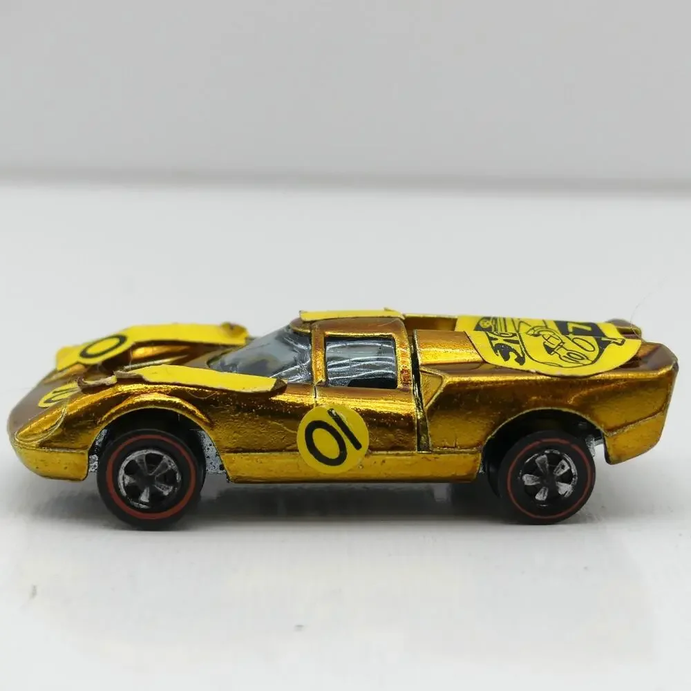 VTG 1968 Mattel Hot Wheels Lola GT-70 Gold Redline Diecast Car w/ Sticker